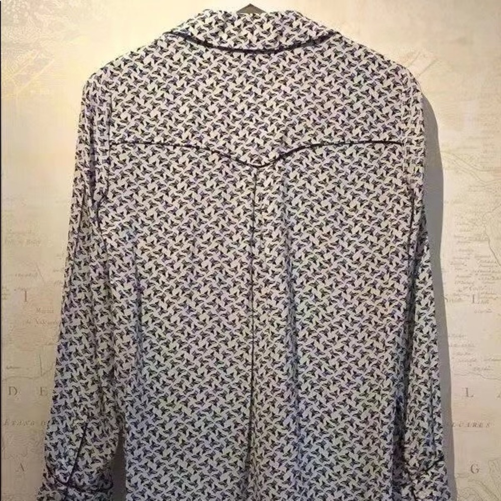 Veronica Beard Denim Worth Blouse in White Blue - Picture 6 of 7